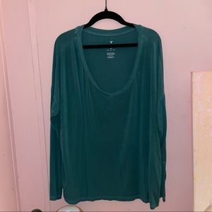American Eagle Outfitters Large Turquoise Long Sleeve Top